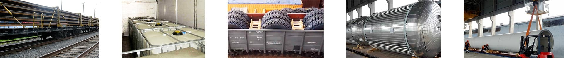 steel beams kegs tyres and windmill parts loaded on open platform wagons