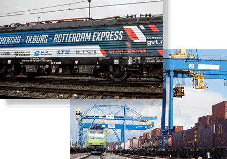 Inaugural train Rotterdam express Tilburg, Container train in duisburg terminal
